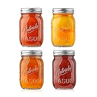 NutriChef Mason Jars with Lids-Max Capacity 16oz DIY Magnetic Spice Jar Glass Container w/Airtight Lid and Band-Ideal for Meal Prep,Overnight Oats,Jelly,Jam,Honey,Candles,Crafts,Wedding Favors(4 Pcs)