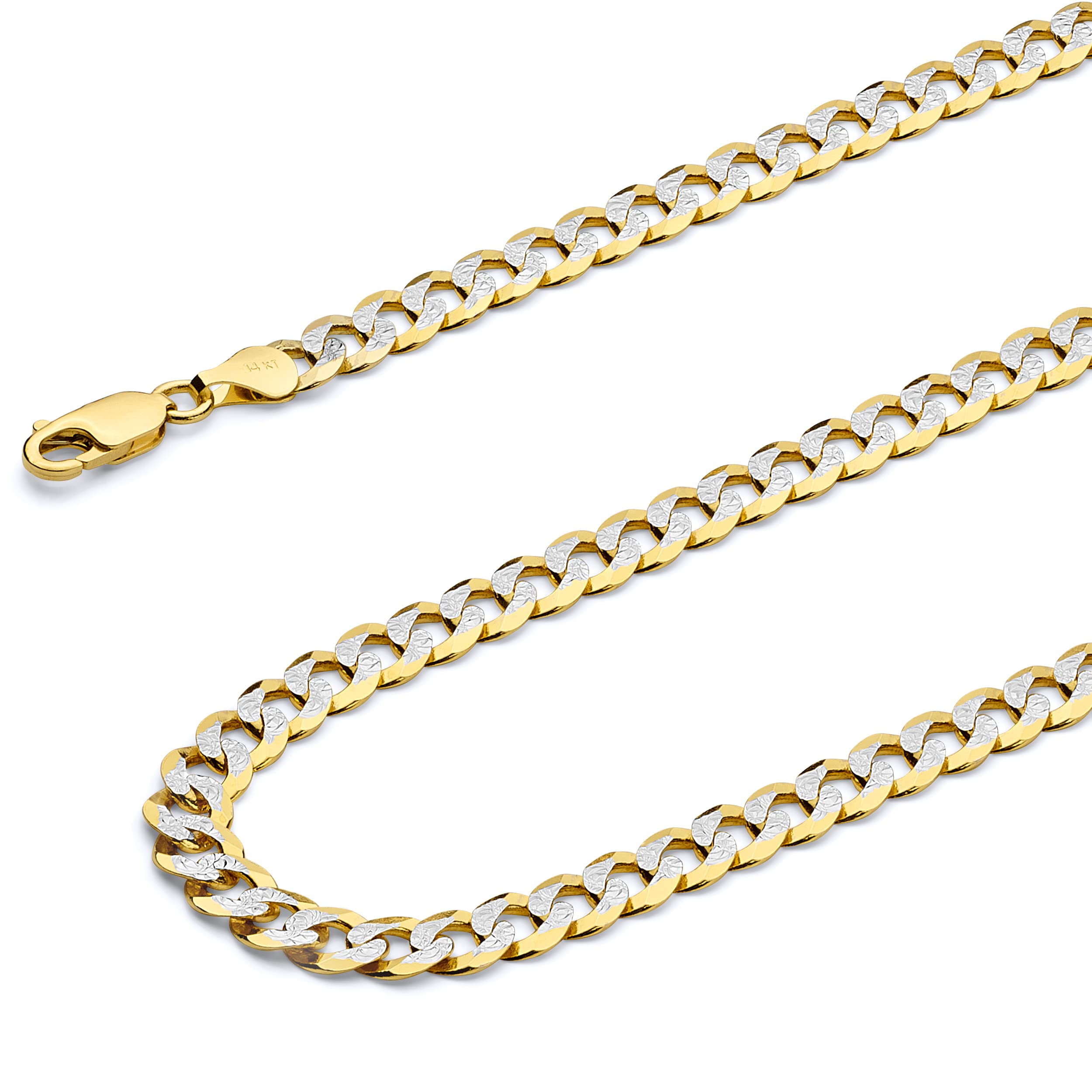 Wellingsale 14k Yellow Gold Solid 5.5mm Cuban White Pave Diamond Cut Chain Necklace