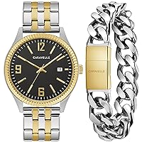 Caravelle by Bulova Men's Classic Two-Tone Stainless Steel 3-Hand Date Watch and Bracelet Box Set, 41mm Style: 45K000
