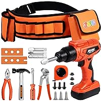 JOYIN 19Pcs Kids Tool Set, Pretend Play Toddler Power Toy Tool with Construction Tool Belt & Electronic Toy Drill for Boy Girl Birthday Gift Outdoor Preschool Ages 3, 4, 5, 6, 7 Years Old