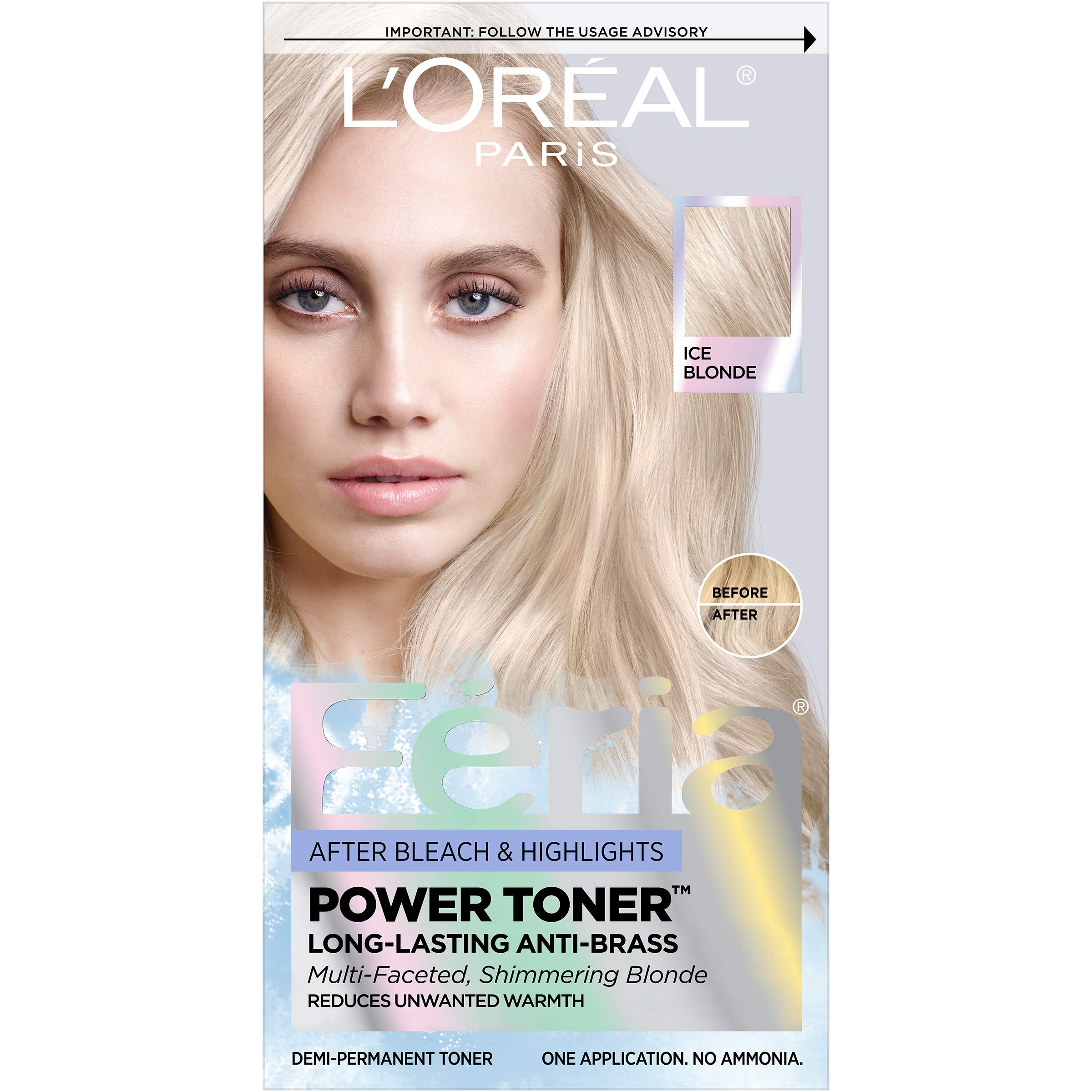 L’Oréal Paris Feria Power Hair Toner Long Lasting Anti brass Toner for blonde hair, bleached hair, blonde highlights, Reduce brassiness for all blonde hair types and textures, Ice Blonde 9P, 1 kit