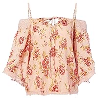 Angie Women's Cold Shoulder Top with Lace, Peach, Small