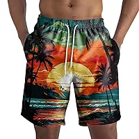 Mens Swim Trunks Hawaiian Casual Shorts Pants Drawstring Trendy Trunks Summer Holiday Bathing Suits Beach Sport Short
