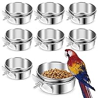 8 Pcs Stainless Steel Bird Food Bowls Bird Water Bowls with Clamp Holders, Bird Feeding Dish Cups Parrot Cage Coop Feeders for Cockatiel Conure Budgie Parakeet Macaw Lovebird Small Animal