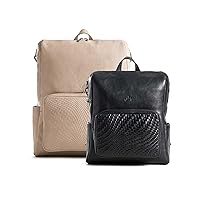 VELEZ Beige Top Grain Leather Backpack + Black Mini Backpack For Women