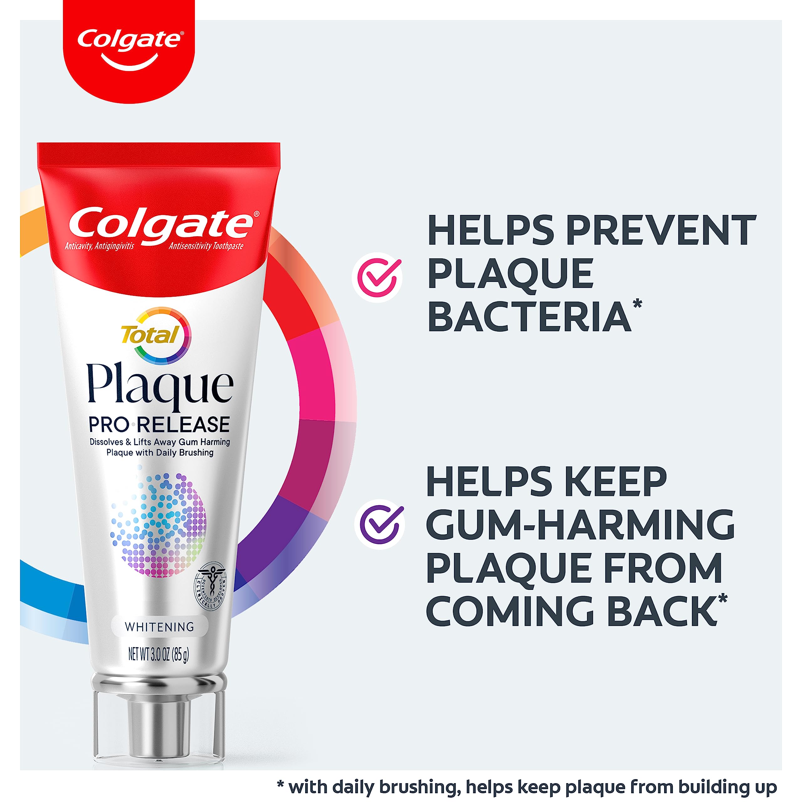Colgate Total Plaque Pro Release Whitening Toothpaste, 3 Oz Tube, 2 Pack