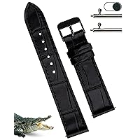 Men's Custom Black Leather Watch Strap Quick Release - Premium Ostrich Alligator Leather Strap
