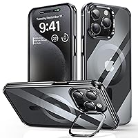 Strong Magnetic Clear for iPhone 15 Pro Max Case,Compatible with MagSafe,Built-in Stand & Single Lens Protector,Military Grade Shockproof Anti-Scratch Plating Case for 15 Promax 6.7“,Black