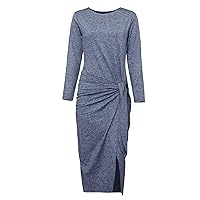 Women's High Waist Casual Round Neck Dress Fashion Long Sleeve Solid Wrapped Dress
