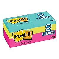 Post-it Notes, 2x2 in, 2 Cubes, America's #1 Favorite Sticky Notes, Assorted Colors, Recyclable (2051-FLT-2PK)