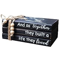 Book Stack Decor Black | Farmhouse Stacked Books | Coffee Table Books Decor | Wooden Bookstack Mantle Decoration | And So Together They Built A Life They Loved 7.5x5x3'