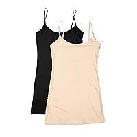 XT1002L Plus Size Adjustable Spaghetti Strap Trim Long Tank Top 2Pack