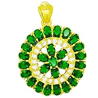 Thaiheritage 22k Yellow Gold Plated Pendant Cubic Zirconia Green Emerald Color 35 32 mm