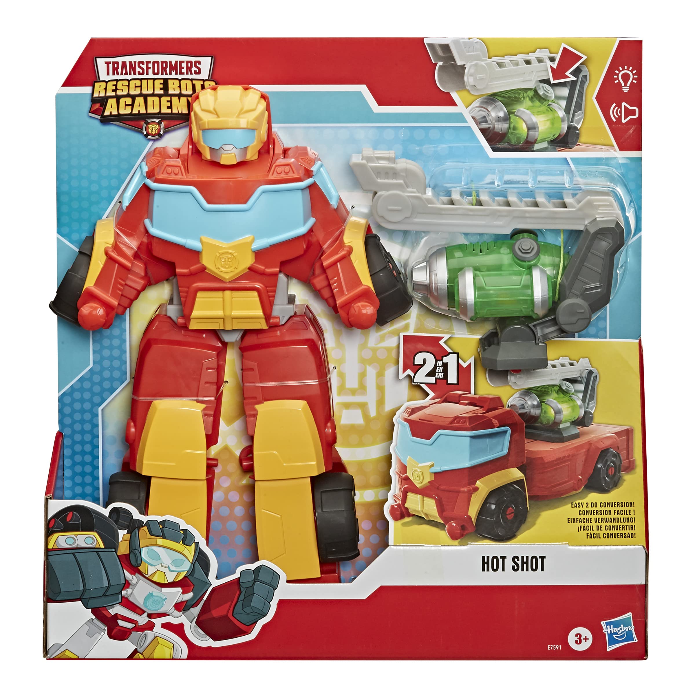Transformers Playskool Heroes Rescue Bots Academy Rescue Power Hot Shot Converting Toy Robot, 14-Inch Collectible Action Figure Toy for Kids Ages 3 and Up