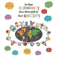 Carson Dellosa Our Strength is Our Diversity Bulletin Board Set—Colorful 5-Piece Banner with Map, Hearts, and Children Cutouts, Classroom or Homeschool Décor (22 pc)