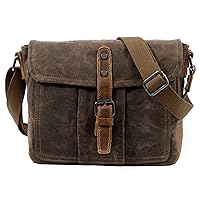 Mens Messenger Bag Waterproof Canvas Leather Bag 10 Inch Vintage Waxed Crossbody Bag (Brown)