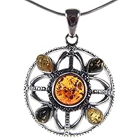 BALTIC AMBER AND STERLING SILVER 925 PENDANT NECKLACE - 10 12 14 16 18 20 22 24 26 28 30 32 34 36 38 40