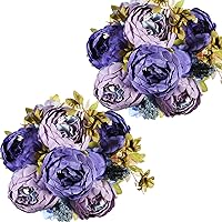 Nubry 2pcs Artificial Peony Silk Flowers Bouquet for Wedding Home Garden Decoration (Bicolor Dusty Blue)