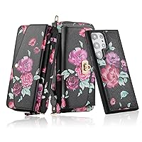 Compatible for Samsung Galaxy S24 Plus Phone Case Wallet for Women Zipper,Detachable Magnetic,RFID Blocking Card Holder,Crossbody Strap Wristlet Case for Galaxy S24 Plus.B1