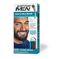 Just For Men Mustache & Beard, Beard Dye for Men with Brush Included for Easy Application, With Biotin Aloe and Coconut Oil for Healthy Facial Hair - Darkest Brown, M-50, Pack of 1