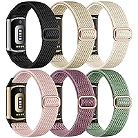 Maledan Band Compatible with Fitbit Charge 5 Bands/Fitbit Charge 6 Bands Women, Flexible Breathable Stretch Nylon Braided Solo Loop Wristband Strap for Fitbit Charge 5/Charge 6, 6 Pack