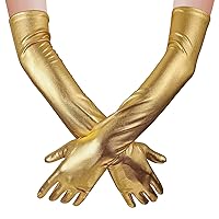 Women Sexy Wet Look Long Gloves for Costume Cosplay, Long Patent Leather Gloves Elbow Length Long Gloves for Wedding Evening