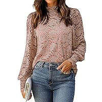 HOTOUCH Womens Lace Tops Long Sleeve Mock Neck Casual Elegant Blouses Shirts with Separable Camisole Sexy 2 PCS Set