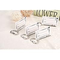 25pcs Multi Function Silver Love Heart Bottle Opener and Place Card Holder Shiny Antique Skeleton Key Heart Shaped Wedding Favor Rustic Decoration