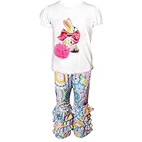 Baby Toddler Little Girls Easter Bunny Floral Outfits - Embroidery Top Leggings Sets