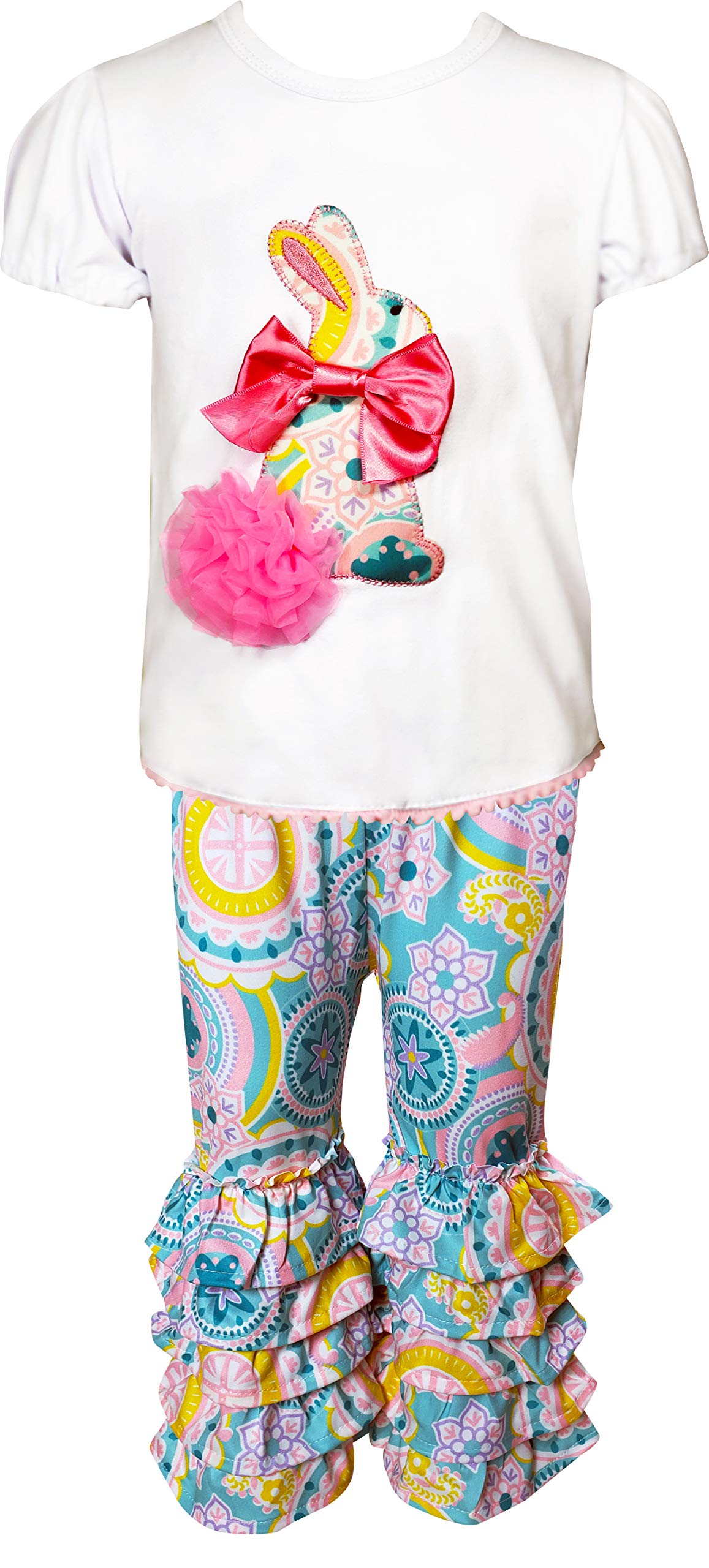 Baby Toddler Little Girls Easter Bunny Floral Outfits - Embroidery Top Leggings Sets