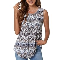 Women's Sleeveless Tank Tops Printed Pleated Loose Casual Blouse Shirt Flare Tunic Tank Tops for Women Summer
