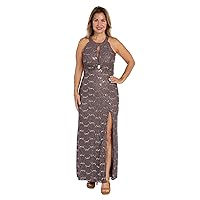 Women's Long Lace Sequined Gown W/Side Slit & Rhinestone Knot Trim