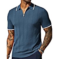 Men's Quarter Zipper Knit Polo Shirts Casual Lightweight Texture Golf Shirt