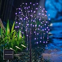 Outdoor Tree Solar Willow Tree 4.6 FT Artificial Plant for Garden Waterproof with Blink Modes for Patio Decor (Purple)