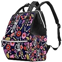 Dancing Skeletons in Floral Field Diaper Bag Backpack Baby Nappy Changing Bags Multi Function Large Capacity Travel Bag
