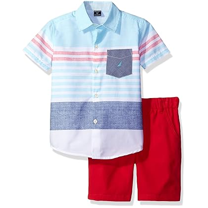 Nautica boys ' Two Piece Short Sleeve Shirt With Pull on Solid Shorts
