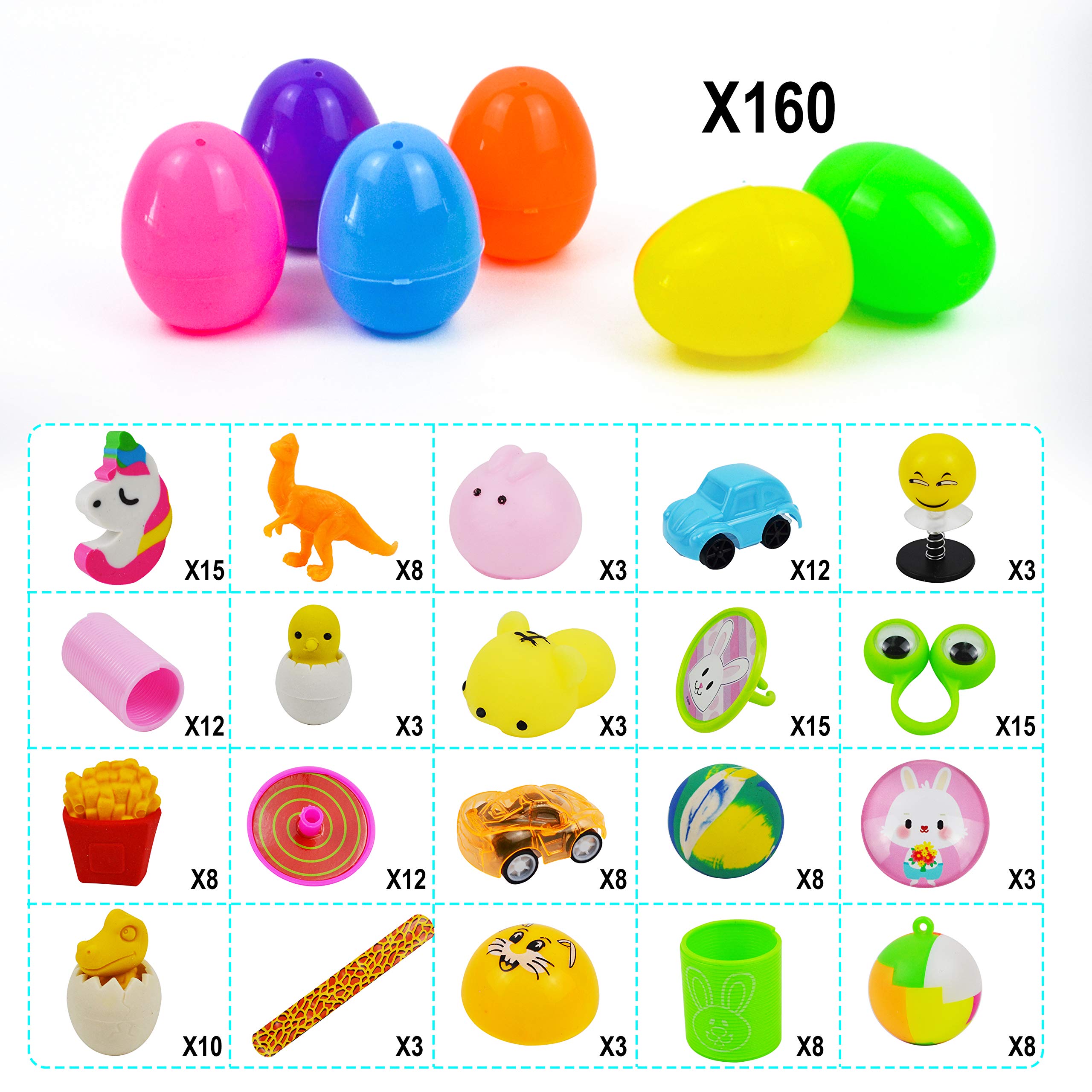 JOYIN 160 PCS Prefilled Easter Eggs with Assorted Toys, Easter Stuffed Eggs for Easter Egg Hunt Supplies, Easter Basket Stuffers Fillers, Easter Classroom Prizes, Easter Party Favors