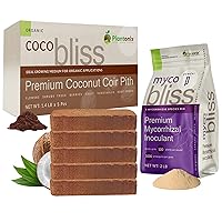 Coco Coir 650gm Bricks (5-Pack) + Myco Bliss Powder (2lbs) - Coco Coir & Mycorrhizal Inoculant for Plants - Mycorrhizae Root Enhancer Improves Nutrient Uptake & Root Growth - Organic Coco Coir Bricks