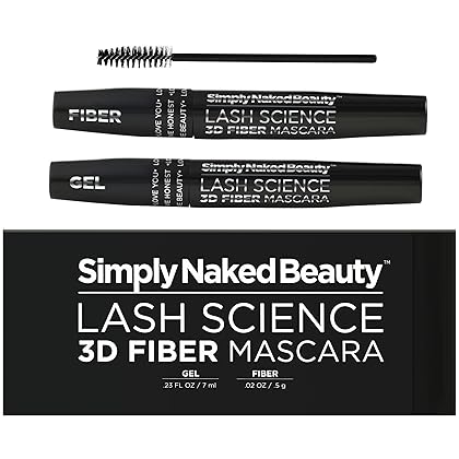 3D Lash Fiber Mascara (2 Tubes) - Lengthening Tubing Mascara for Bold Volume - Gel & Dry Fiber Formula - Non-Toxic & Hypoallergenic by Simply Naked Beauty