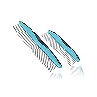 2 Pack Dog Comb Small & Large PET Comb for Small & Large Breeds & Areas. Premium Anti-Slip Comfort Grip Ergonomic Handle for Your Dog & Cat with Durable Stainless-Steel