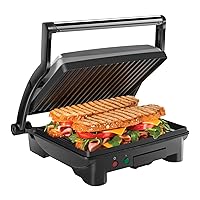 Chefman Panini Press Grill and Gourmet Sandwich Maker Non-Stick Coated Plates, Opens 180 Degrees to Fit Any Type or Size of Food, Stainless Steel Surface and Removable Drip Tray, 4 Slice, Black