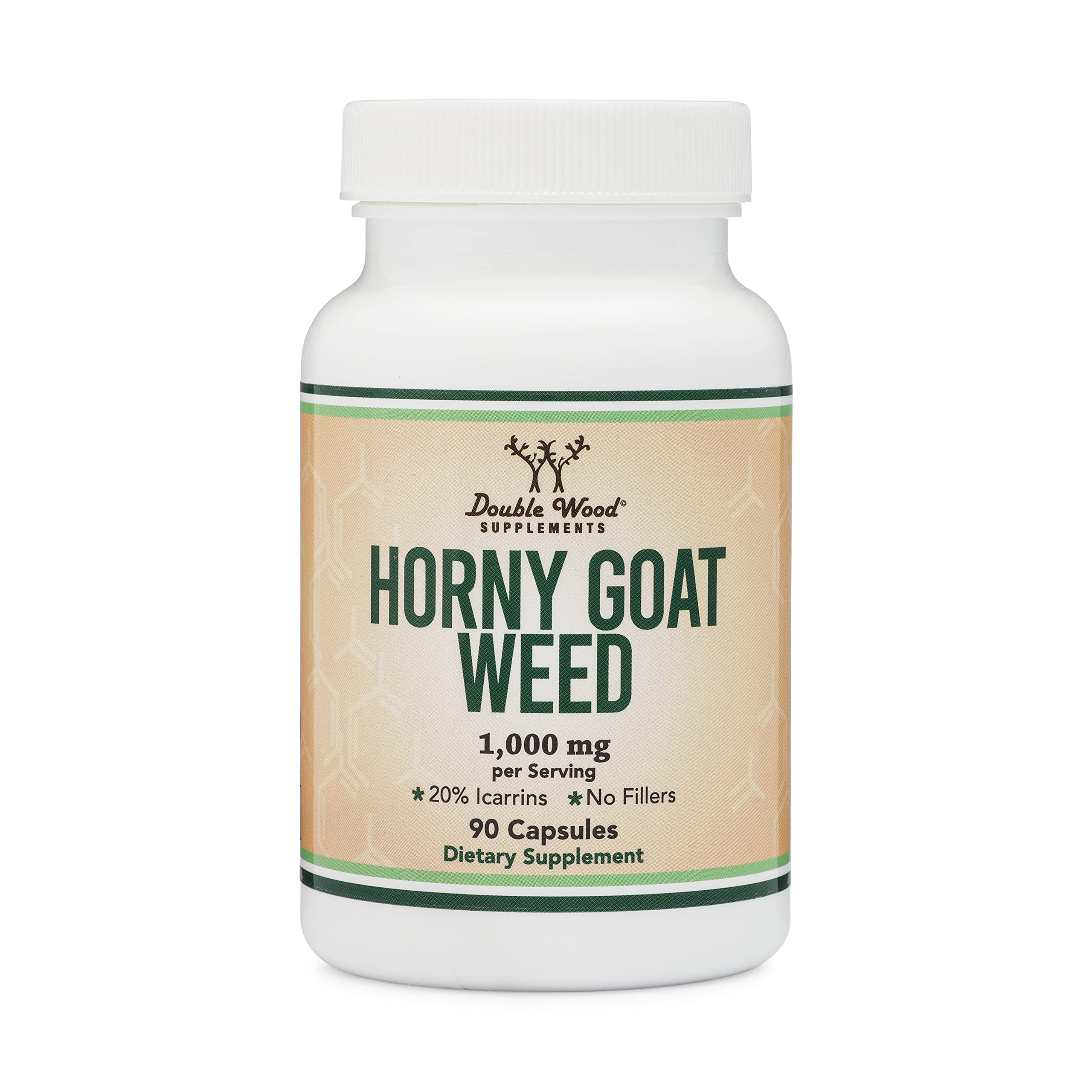 Horny Goat Weed for Men and Women - No Fillers (Max Strength Epimedium Std. to 20% Icariins) 1,000mg per Serving, 90 Capsules (Male Enhancing Supplement) Manufactured in The USA by Double Wood