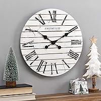 White Farmhouse Shiplap Wall Clock, Large Vintage Decor for Living Room, Home Office, Round, Wood, Boho, 18 inches