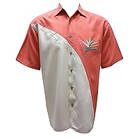 Bamboo Cay Men's Crescent Flower Tropical Hawaiian Embroidered Camp Shirt