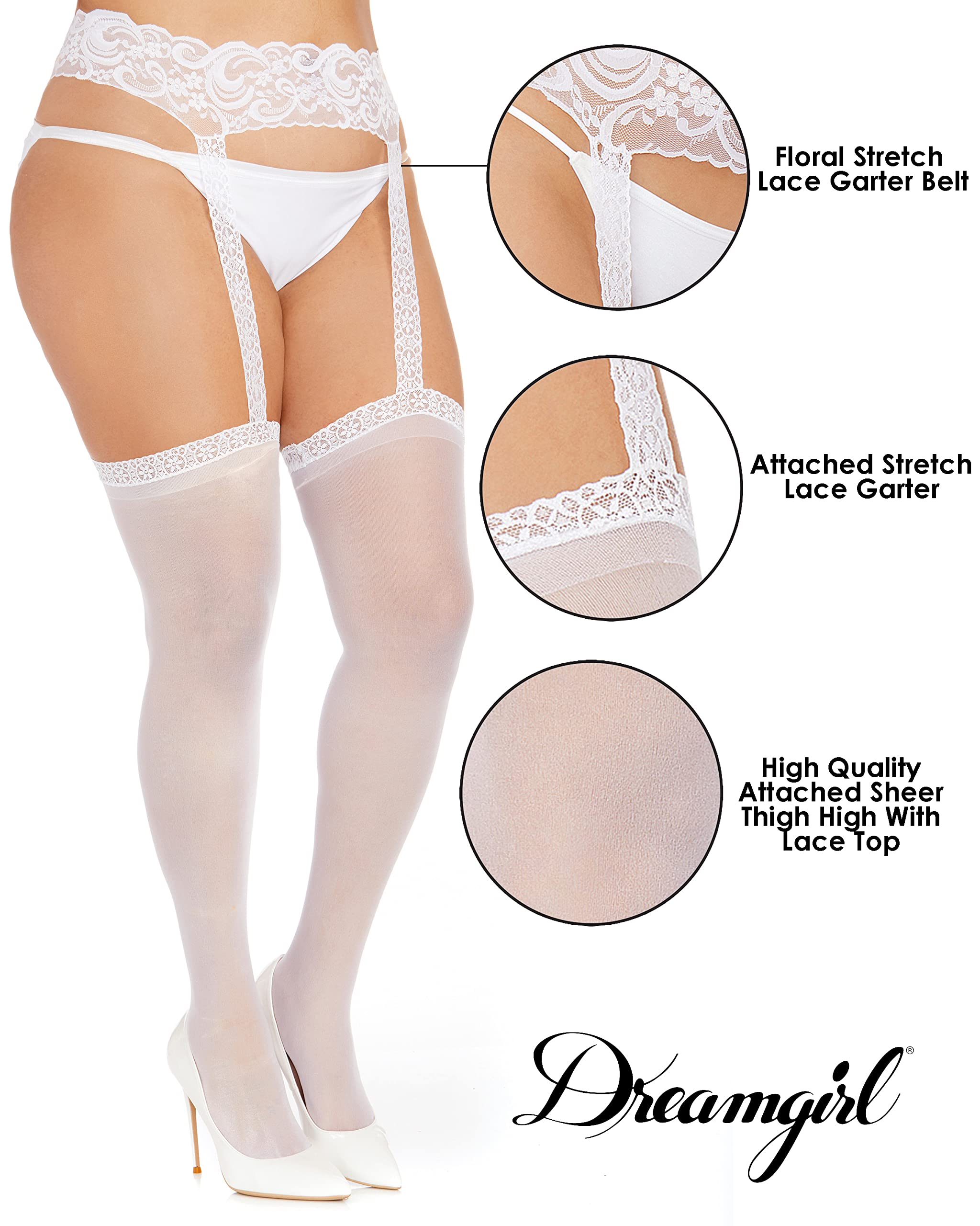 Dreamgirl womens Sheer Thigh High Pantyhose Hosiery Nylons Stockings With Comfort Lace Top Anti-slip Silicone Elastic Band