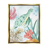 Stupell Industries Turtle Coral Reef Bubbles Floating Framed Wall Art, Design by House of Rose, 17 x 21, Gold Floater Framed