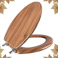 Elongated Toilet Seat Molded Wood Toilet Seat with Zinc Alloy Hinges, Easy to Install also Easy to Clean, Anti-pinch Wooden Toilet Seat by Angol Shiold (Elongated, Natural)