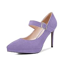 Womens Evening Suede Sexy Adjustable Strap Slip On Pointed Toe Solid Stiletto High Heel Pumps Shoes 4 Inch