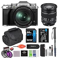 Fujifilm X-T5 Mirrorless Camera with 16-80mm Lens (Silver) Bundle with Extra Battery, Monopod, 72MM 3PC Filter Kit & More | Fuji x-t5