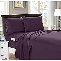 Elegant Comfort 4-Piece Queen- Smart Sheet Set! Luxury Soft 1500 Premier Hotel Quality Wrinkle and Fade Resistant with Side Storage Pockets on Fitted Sheet, Queen, Eggplant-Purple